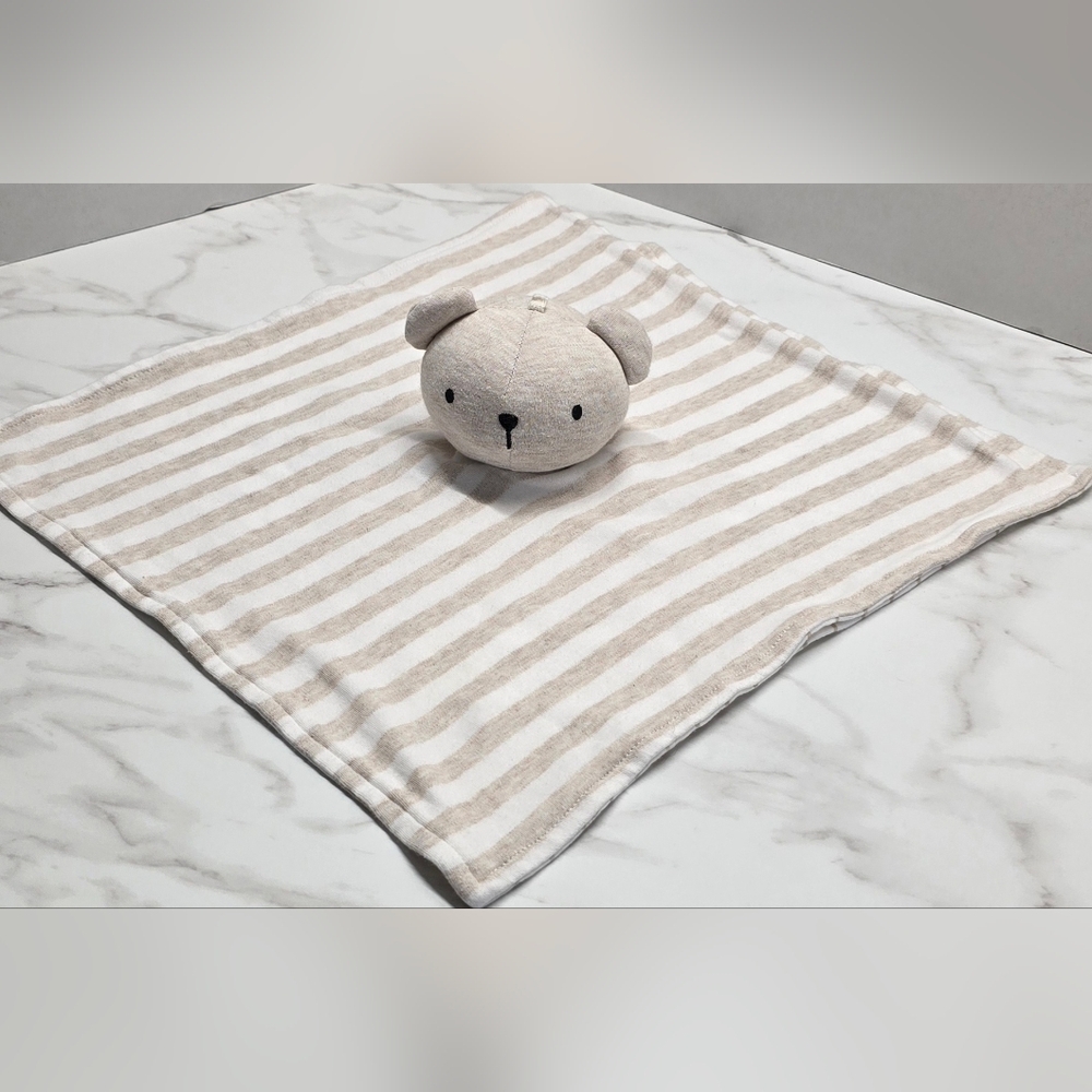 Rabbit+Bear Emilv and Oliver Organic TAN Bear Stripe Security Blanket Lovey